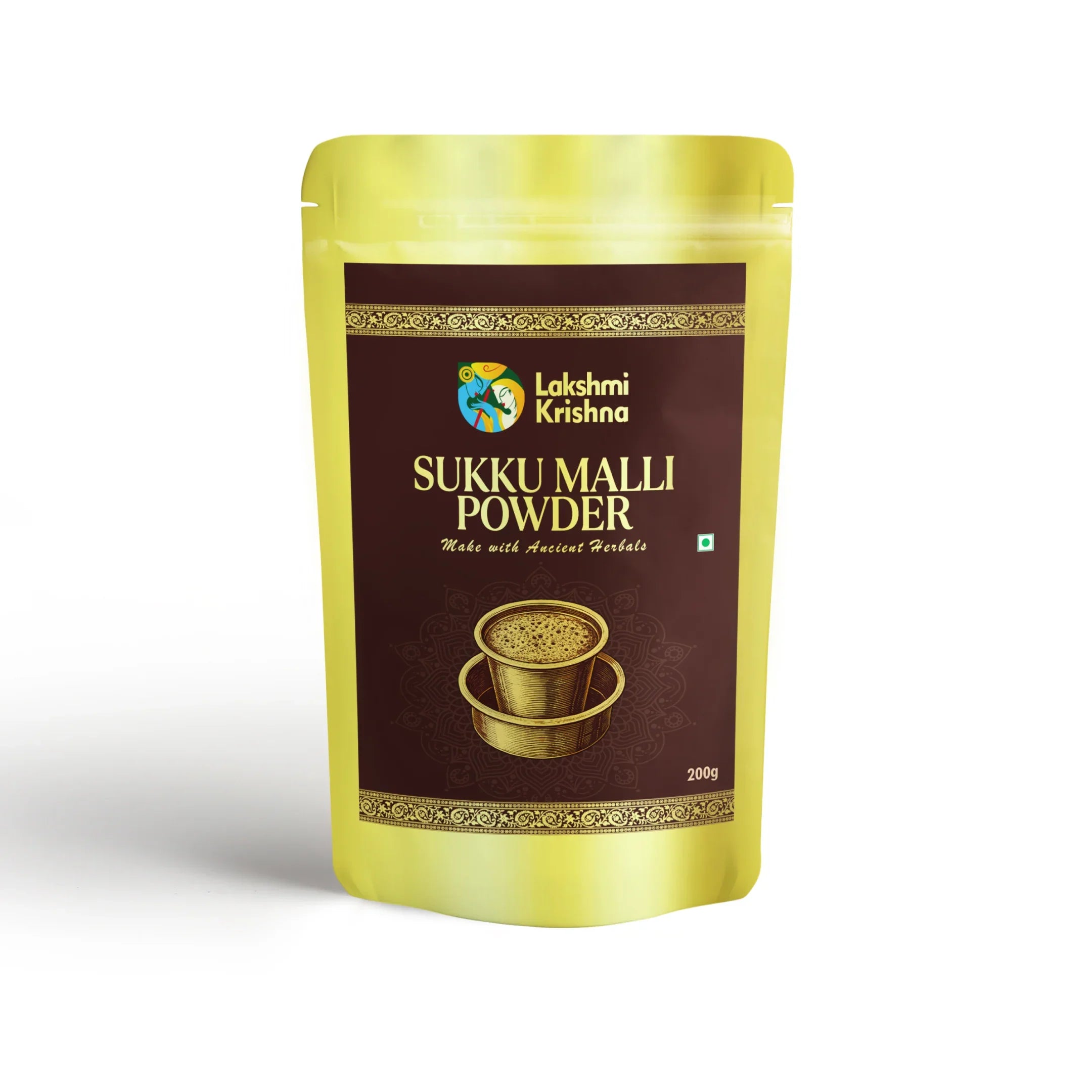 Lakshmi Krishna Sukku Malli Powder 200g herbal spice powder pack with golden cup design