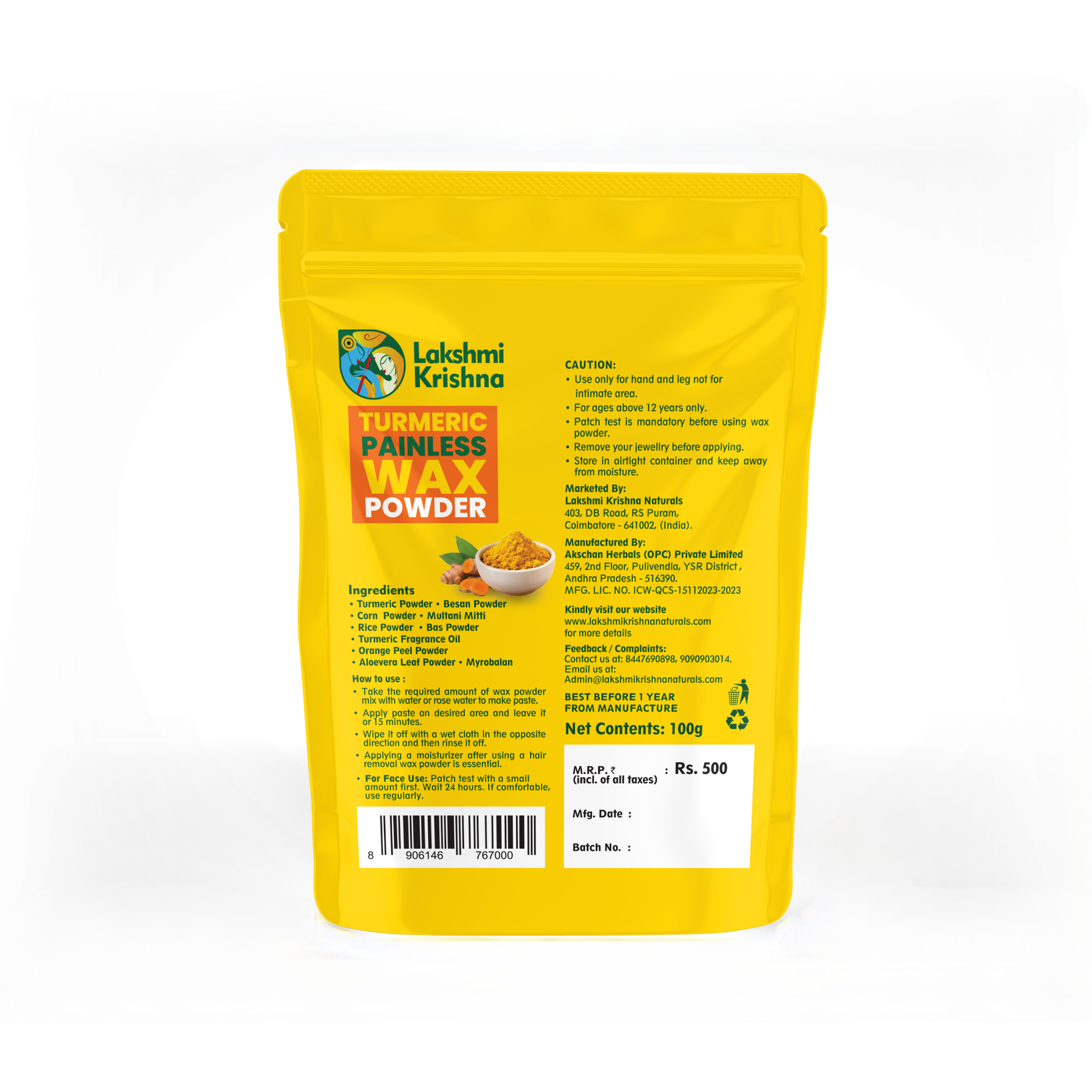 Turmeric Painless Wax Powder(Face & Body)