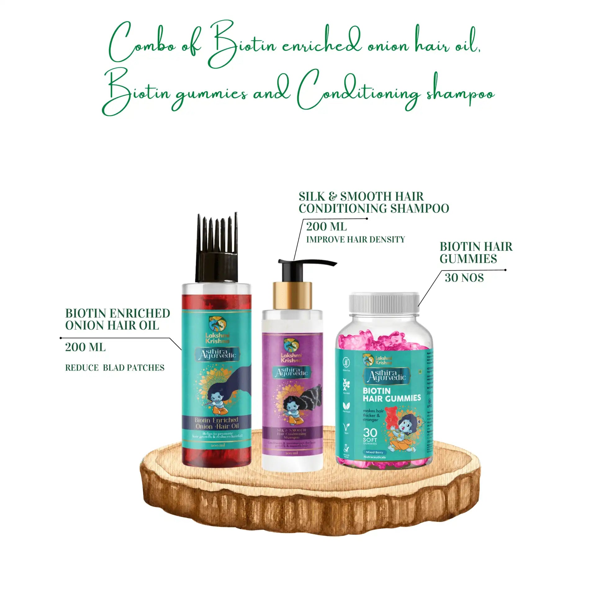 Combo of Biotin Enriched Onion Hair Oil, Biotin Gummies and Conditioning Shampoo