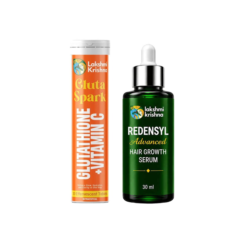 Gluta Spark Glutathione + Vitamin C Effervescent Tablets (20 Tabs) + Redensyl Advanced Hair Growth Serum