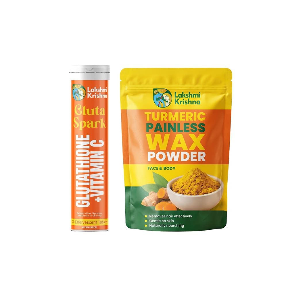 Gluta Spark Glutathione + Vitamin C Effervescent Tablets (20 Tabs) + Turmeric Painless Wax Powder(Face & Body)
