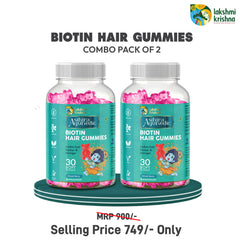 Pack of 2 Biotin Hair Gummies bottles by Asthira Ayurvedic, mixed berry flavor, 30 soft gummies each