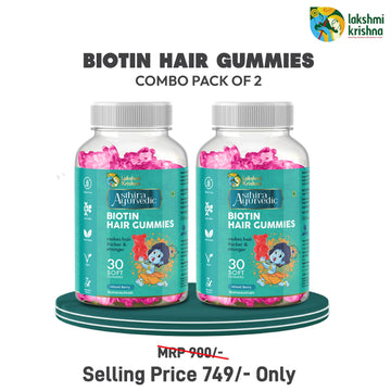Pack of 2 Biotin Hair Gummies bottles by Asthira Ayurvedic, mixed berry flavor, 30 soft gummies each