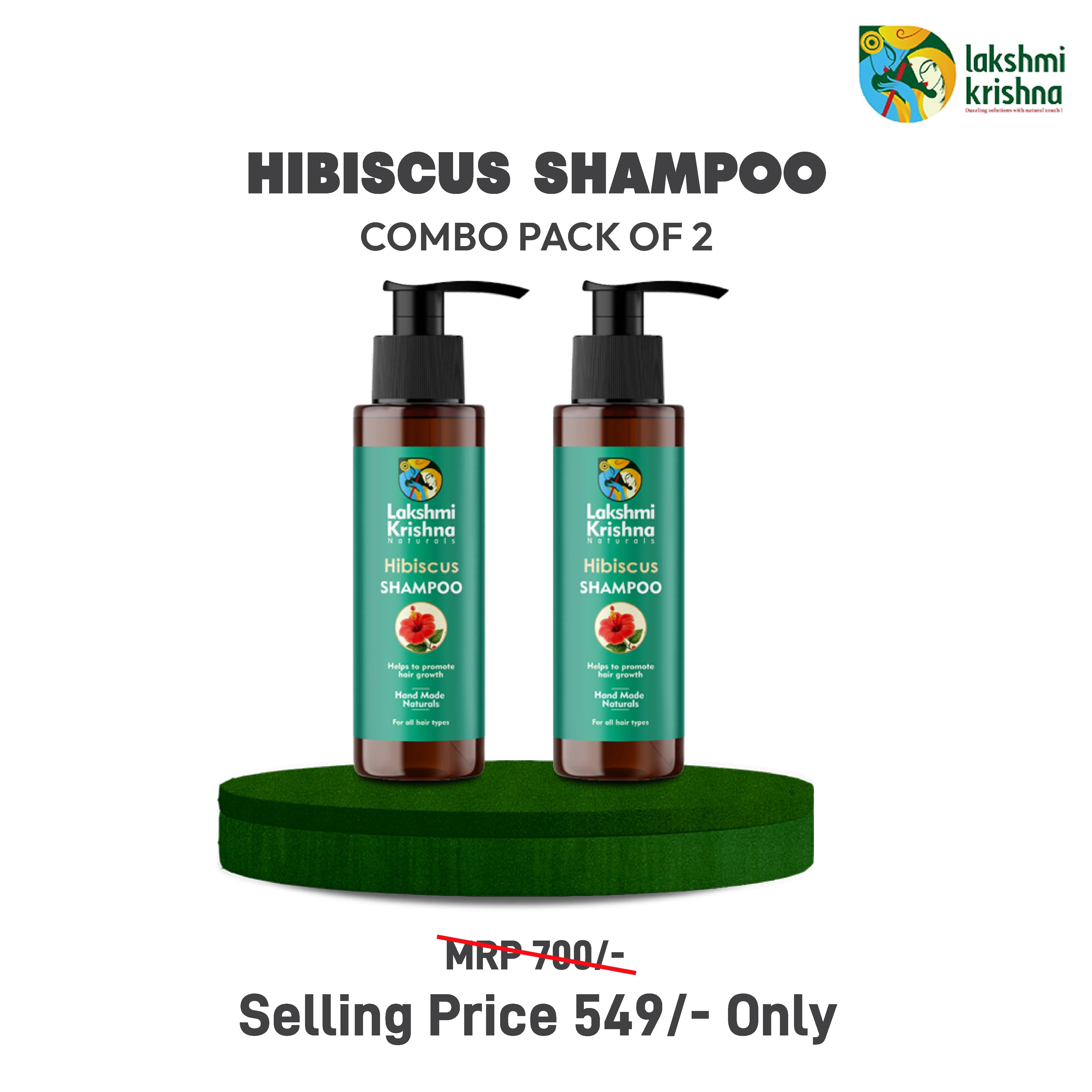 Lakshmi Krishna Naturals Hibiscus Shampoo combo pack of 2 bottles promoting hair growth