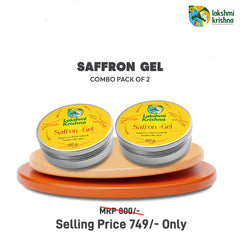 Lakshmi Krishna Saffron Gel combo pack of 2, 100g each, skincare gel on orange stand