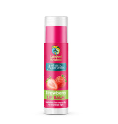 Lakshmi Krishna Asthira Ayurvedic strawberry lip balm for very dry to normal lips in pink tube