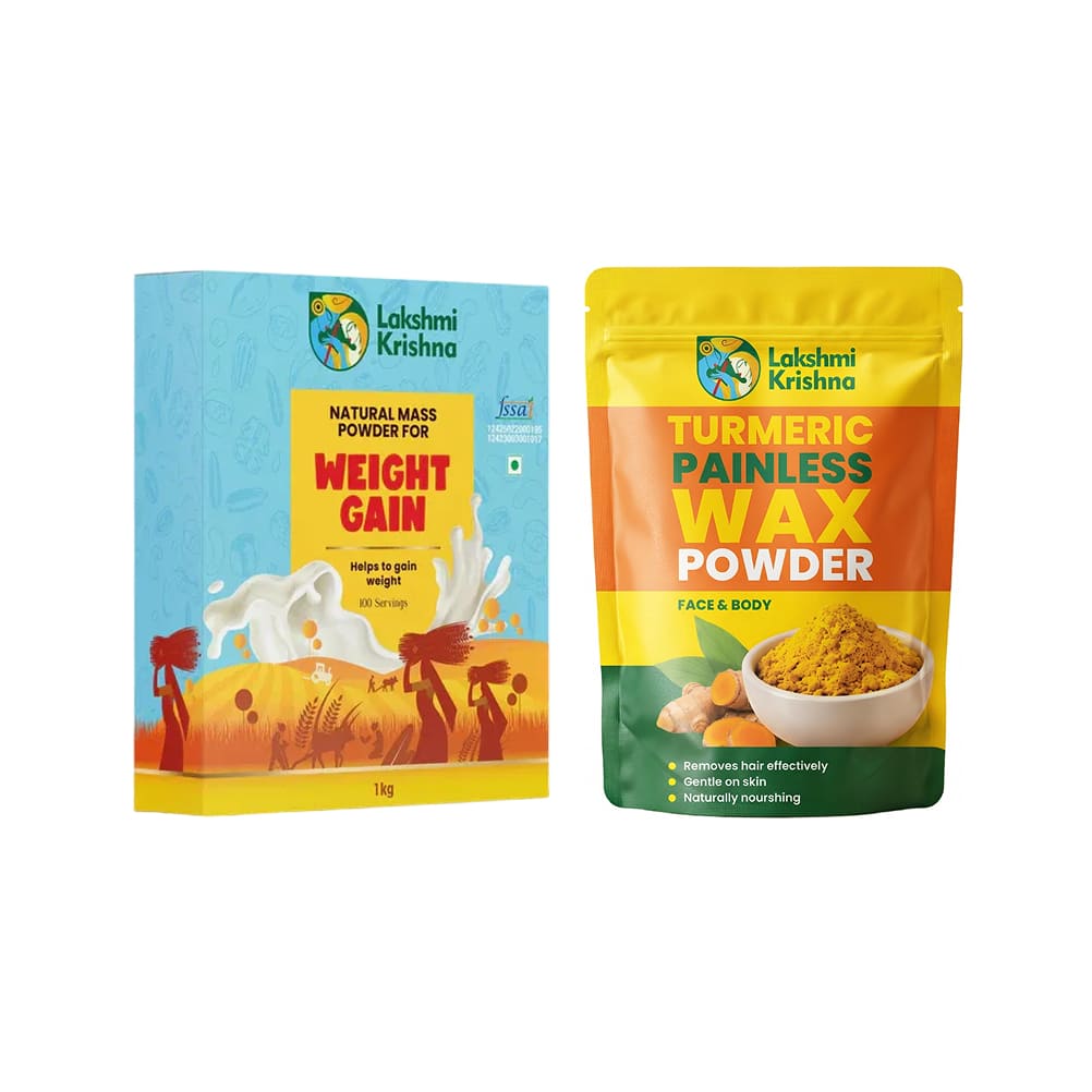 Turmeric Painless Wax Powder(Face & Body) + Natural Mass Powder (Supports Weight Gain) 1kg