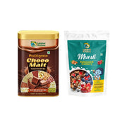 Lakshmi Krishna multigrain Choco Malt instant health mix and Muesli Butterscotch Cranberry packaging