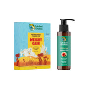 Lakshmi Krishna Weight Gain natural mass powder and Hibiscus Shampoo for hair growth in product packaging